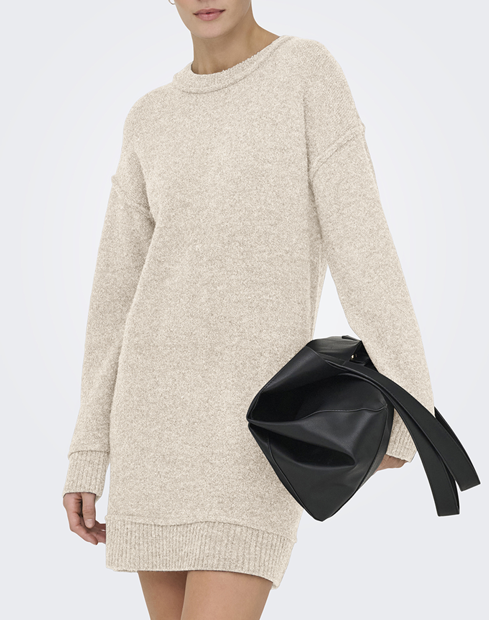 ONLY ONLHAZEL LIFE LS O-NECK DRESS BF KNT 15358599-Whitecap GrayMelange Cream