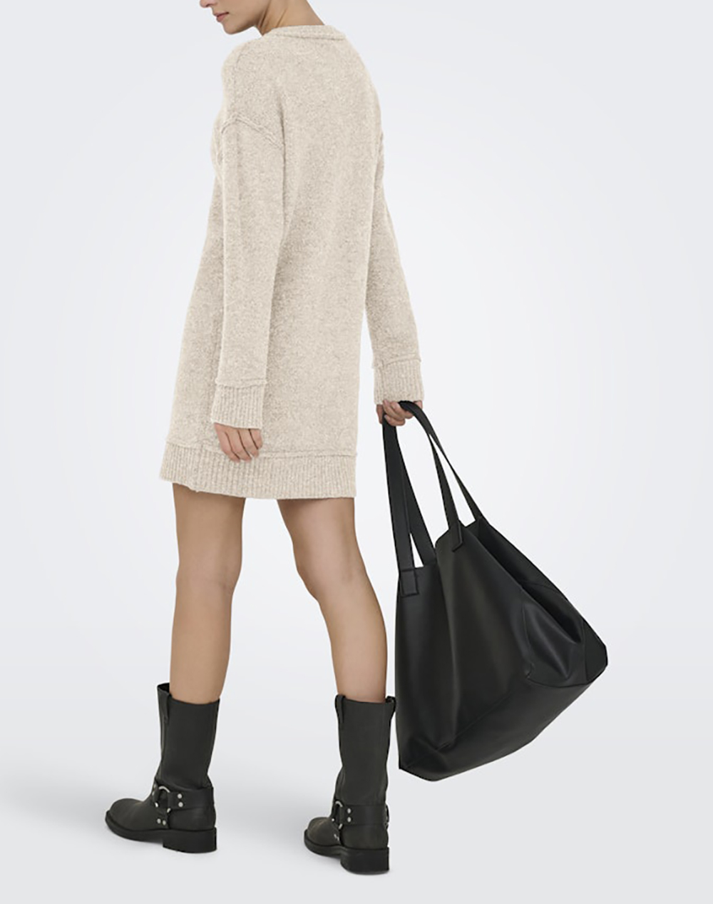 ONLY ONLY ONLHAZEL LIFE LS O-NECK DRESS BF KNT 15358599-Whitecap GrayMelange Cream - 2