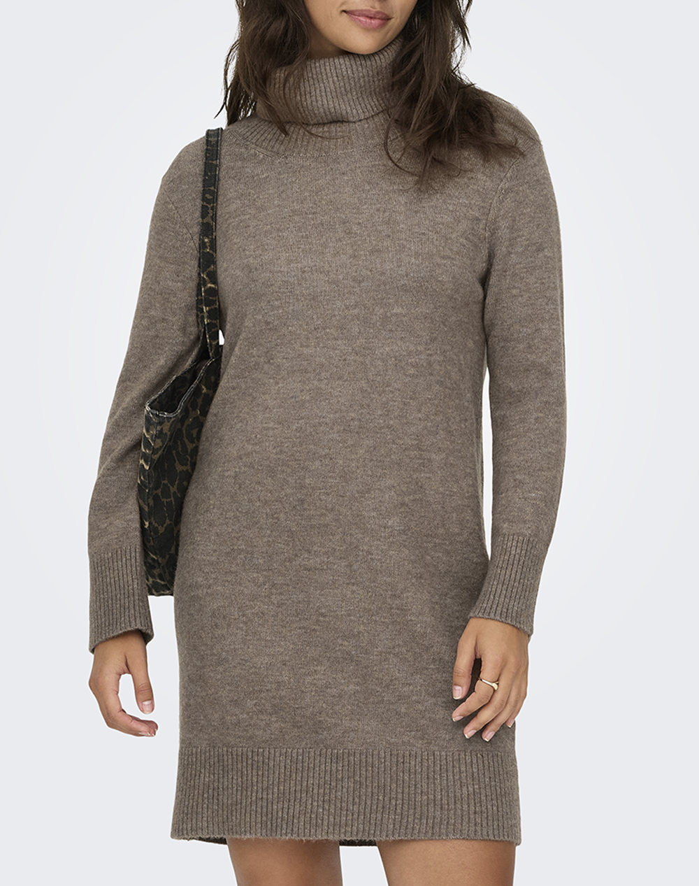 ONLY ONLHOUSTON LS DRESS ROLLNECK KNT 15353195-WalnutMelange Brown