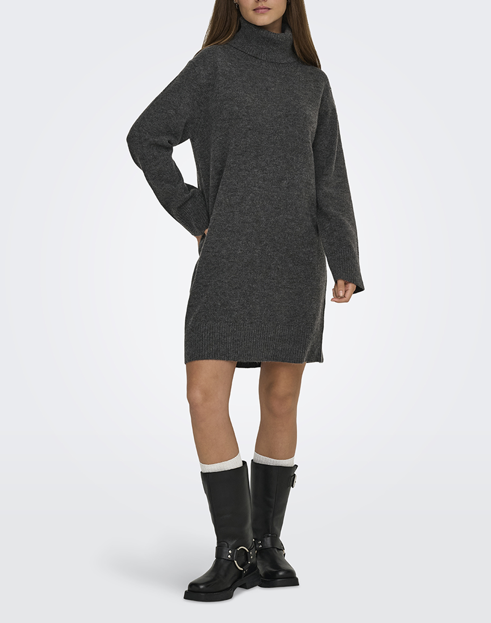 ONLY ONLHOUSTON LS DRESS ROLLNECK KNT 15353195-Dark Grey Melange DarkGray