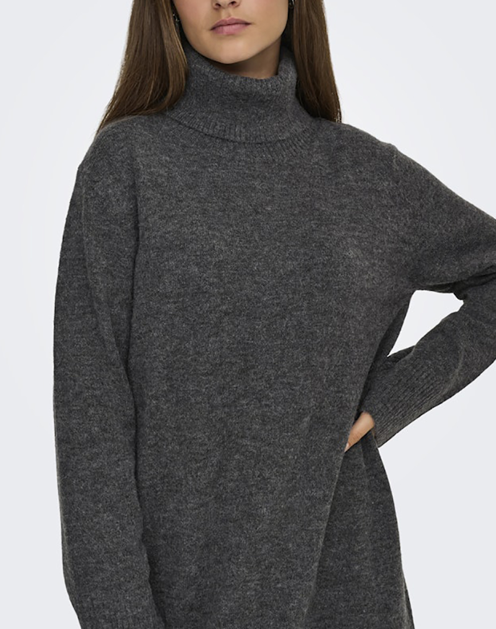 Only Onlhouston Ls Dress Rollneck Knt 15353195-Dark Grey Melange Darkgray Γυναικεία ρούχα φορέματα Politikos Shop Πολιτικός
