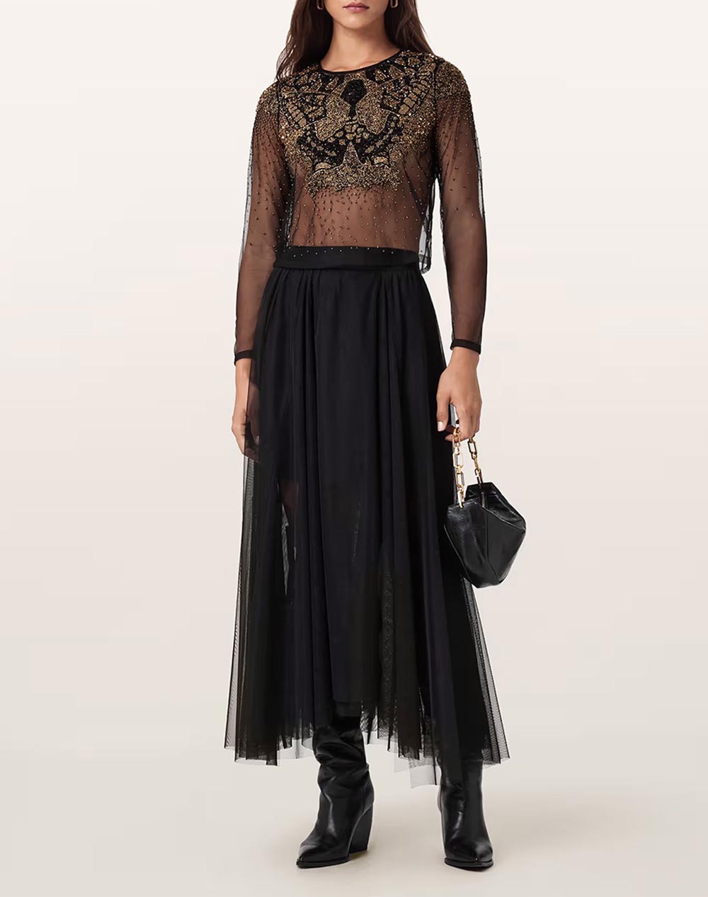 ALL SAINTS ALLY TULLE SKIRT W072RD-BLACK Black φωτογραφία