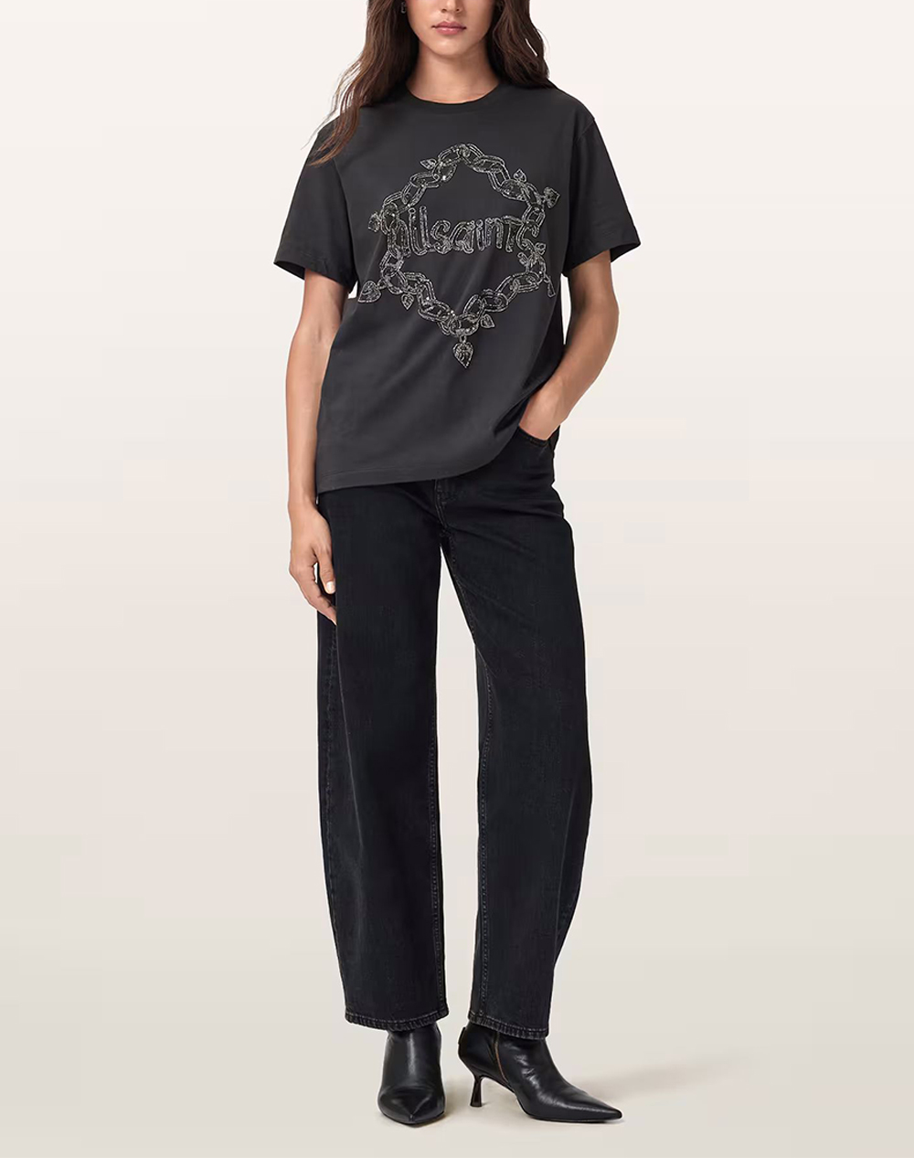 ALL SAINTS DRIP EMB BF TEE W061JD-WASHED BLACK DarkSlateGrey φωτογραφία