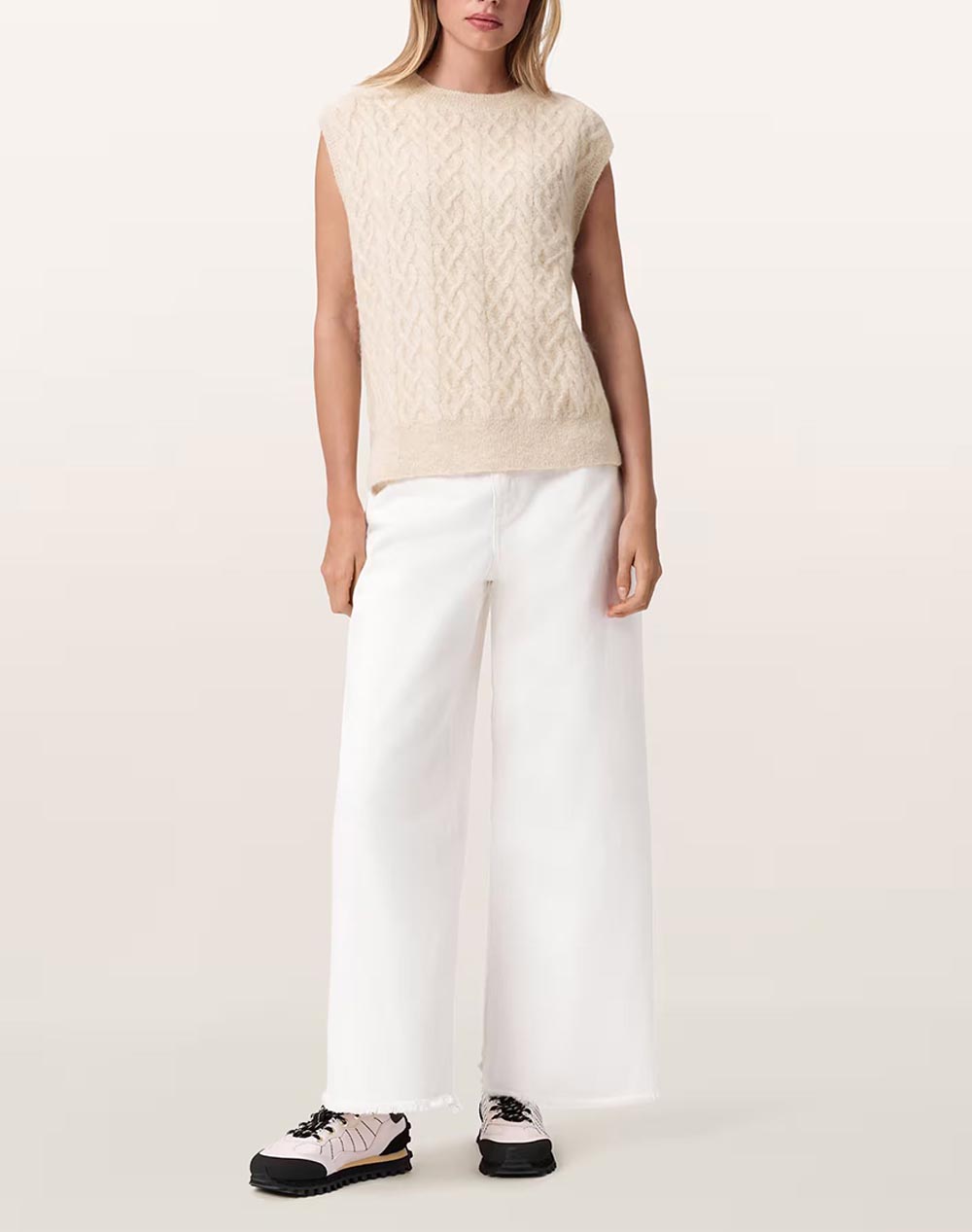 All Saints Sirius Cable Tank W060Kd-Pearl White Ecru Γυναικεία ρούχα μπλούζες Πλεκτά Politikos Shop Πολιτικός