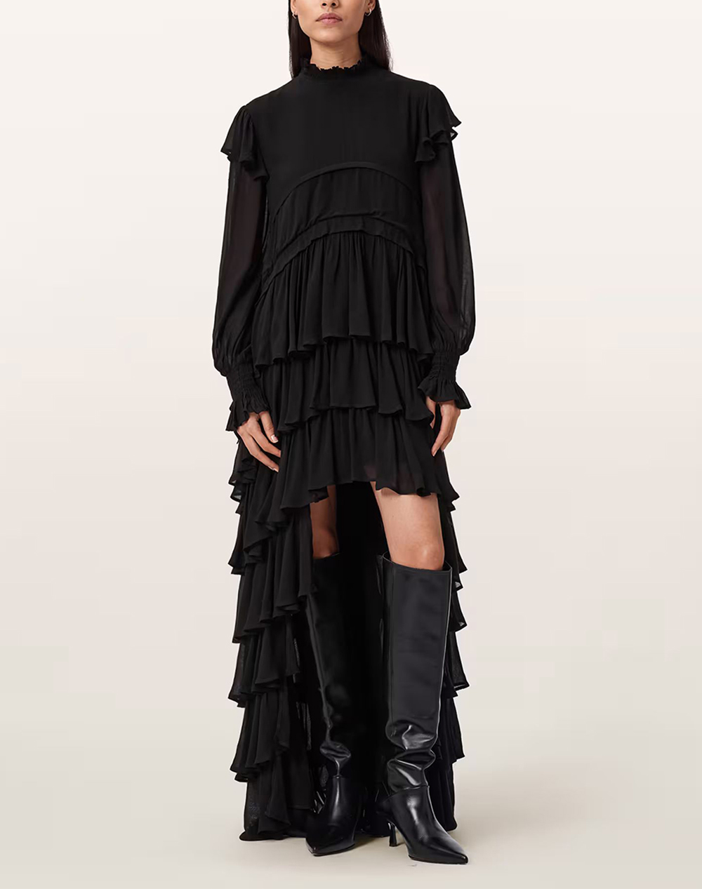 ALL SAINTS ALL SAINTS CAVARLY LS MAXI DRES W254DB-BLACK Black