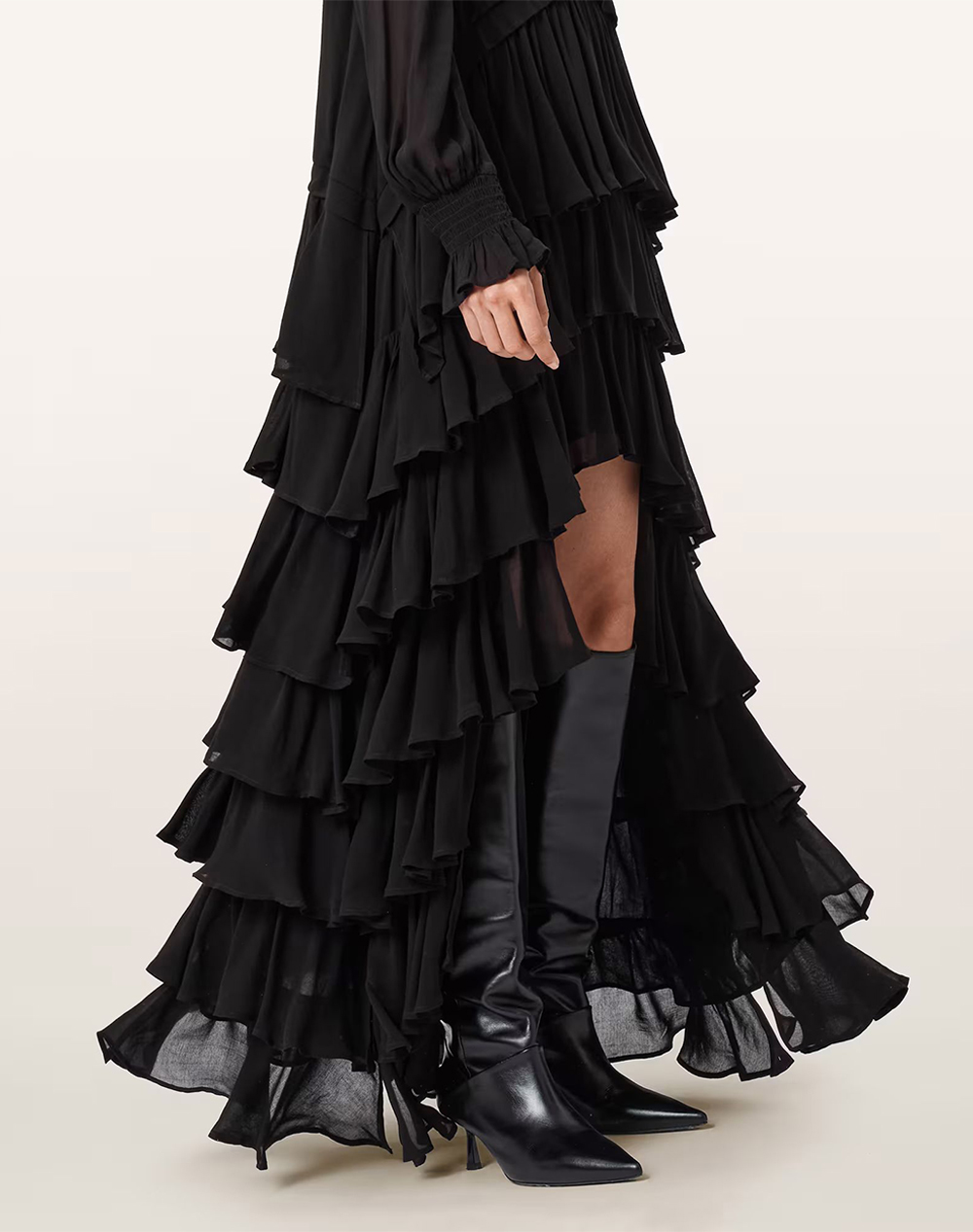 ALL SAINTS CAVARLY LS MAXI DRES W254DB-BLACK Black φωτογραφία