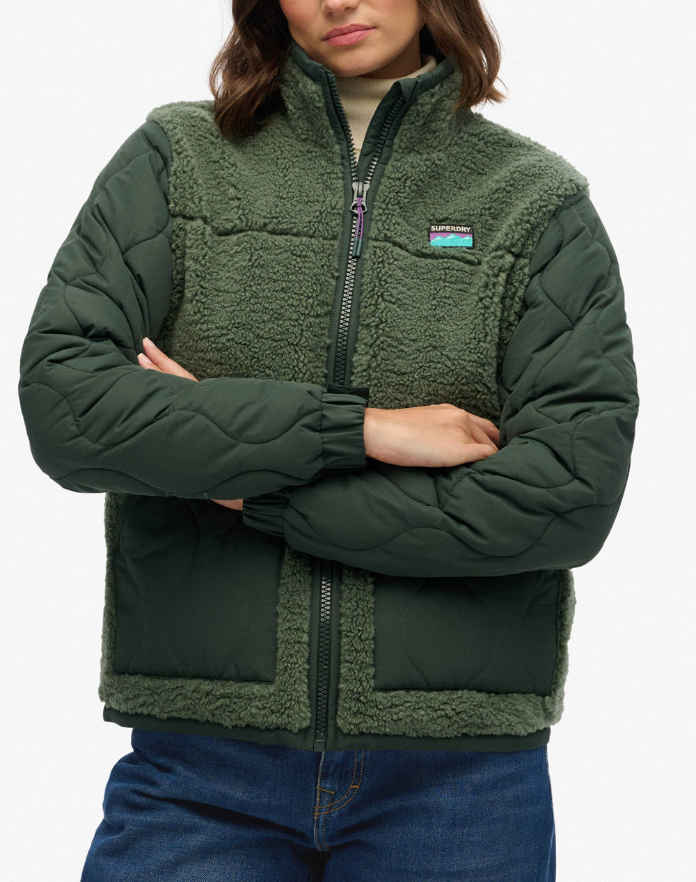 SUPERDRY SUPERDRY D1 OVIN FLEECE HYBRID JACKET ΜΠΟΥΦΑΝ ΓΥΝΑΙΚΕΙΟ W5011934A-F2L Khaki