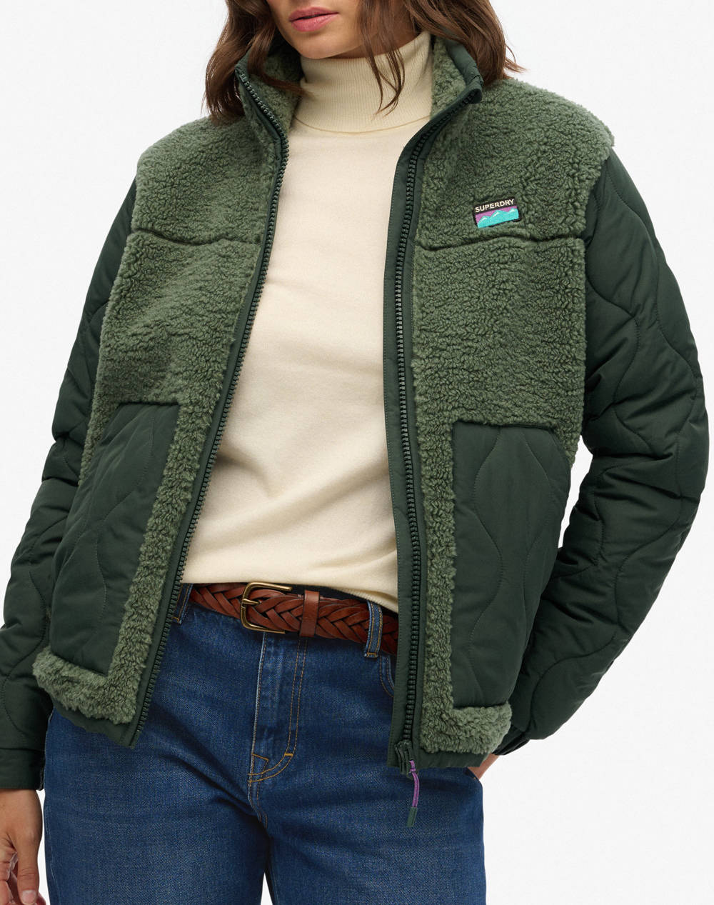 SUPERDRY D1 OVIN FLEECE HYBRID JACKET ΜΠΟΥΦΑΝ ΓΥΝΑΙΚΕΙΟ W5011934A-F2L Khaki φωτογραφία