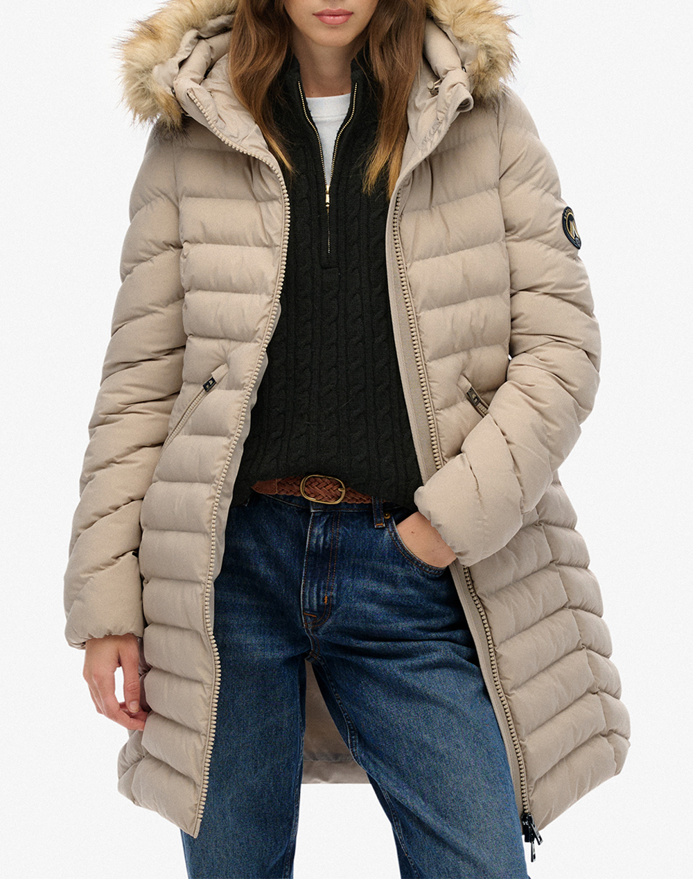 SUPERDRY D2 OVIN FUJI FAUX FUR HOOD MID LENGTH ΜΠΟΥΦΑΝ ΓΥΝΑΙΚΕΙΟ W5011999A-7MO Biege