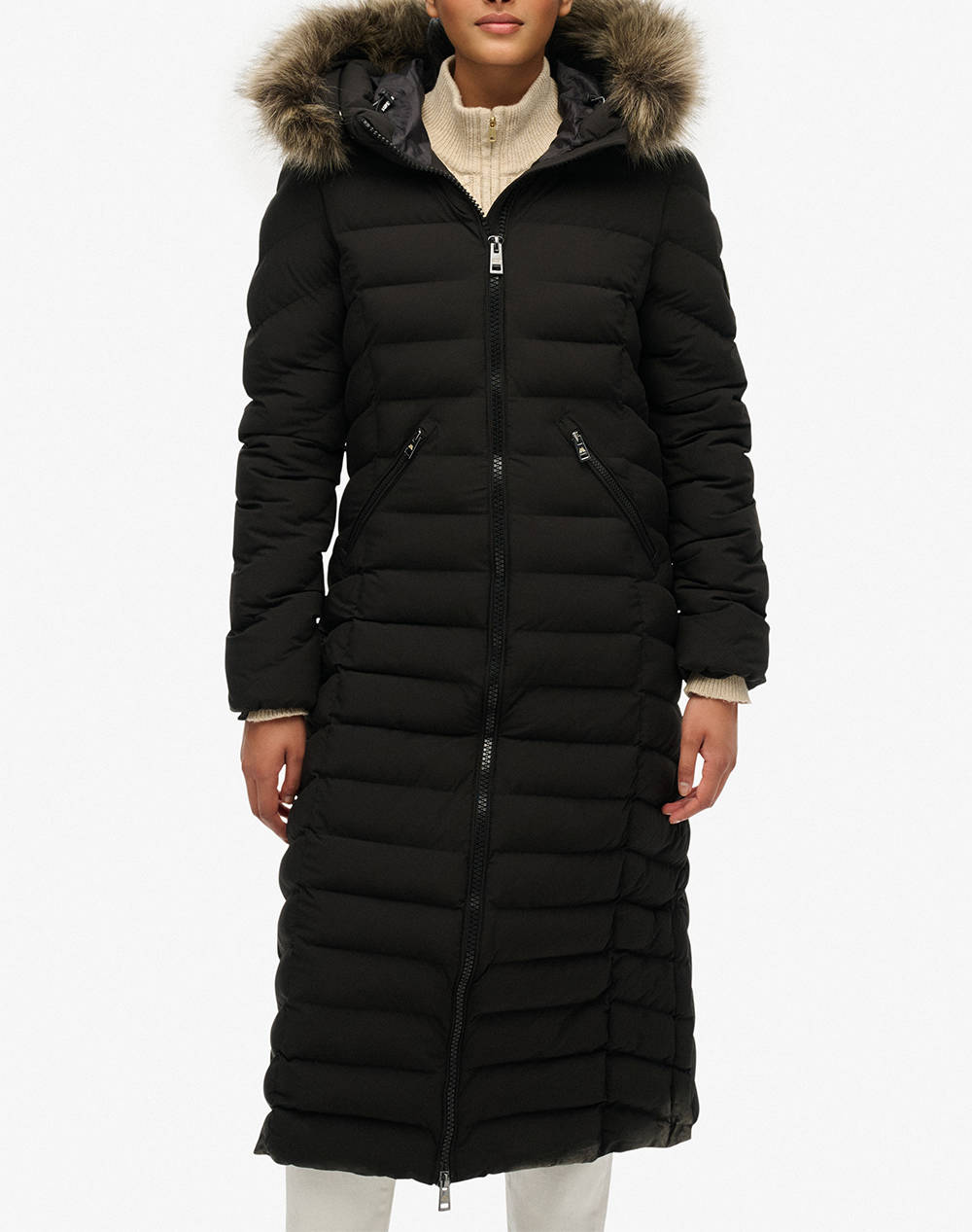 SUPERDRY D2 OVIN FUJI FAUX FUR HOODED LONGLINE ΜΠΟΥΦΑΝ ΓΥΝΑΙΚΕΙΟ W5012001A-02A Black