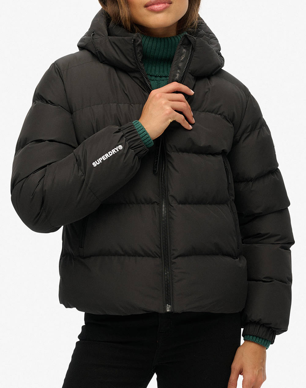 SUPERDRY D1 SDSW HOODED SPORTS PUFFER JACKET ΜΠΟΥΦΑΝ ΓΥΝΑΙΚΕΙΟ W5011996A-02A Black