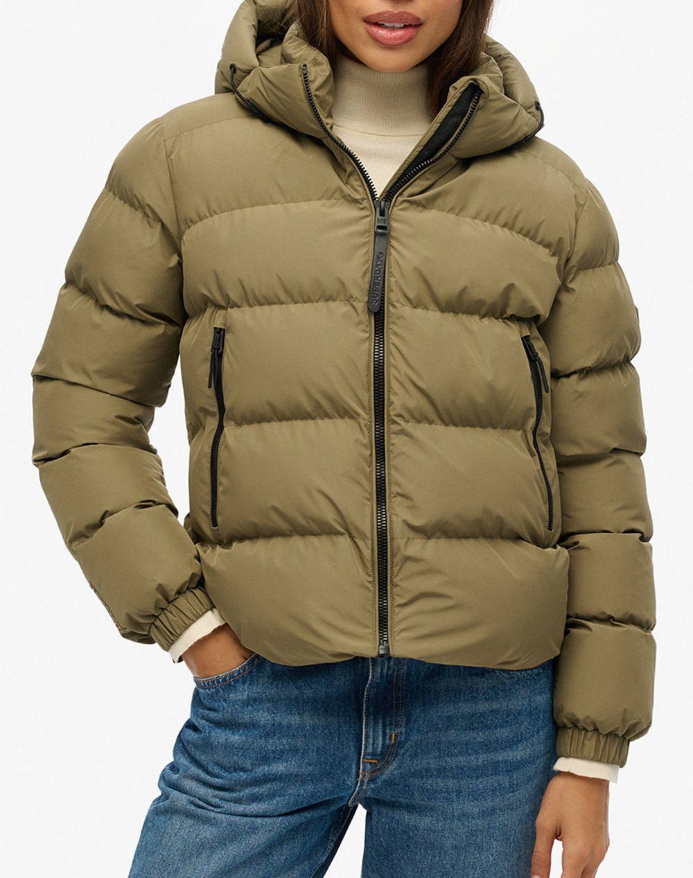 SUPERDRY D1 SDSW HOODED SPORTS PUFFER JACKET ΜΠΟΥΦΑΝ ΓΥΝΑΙΚΕΙΟ W5011996A-03O Khaki