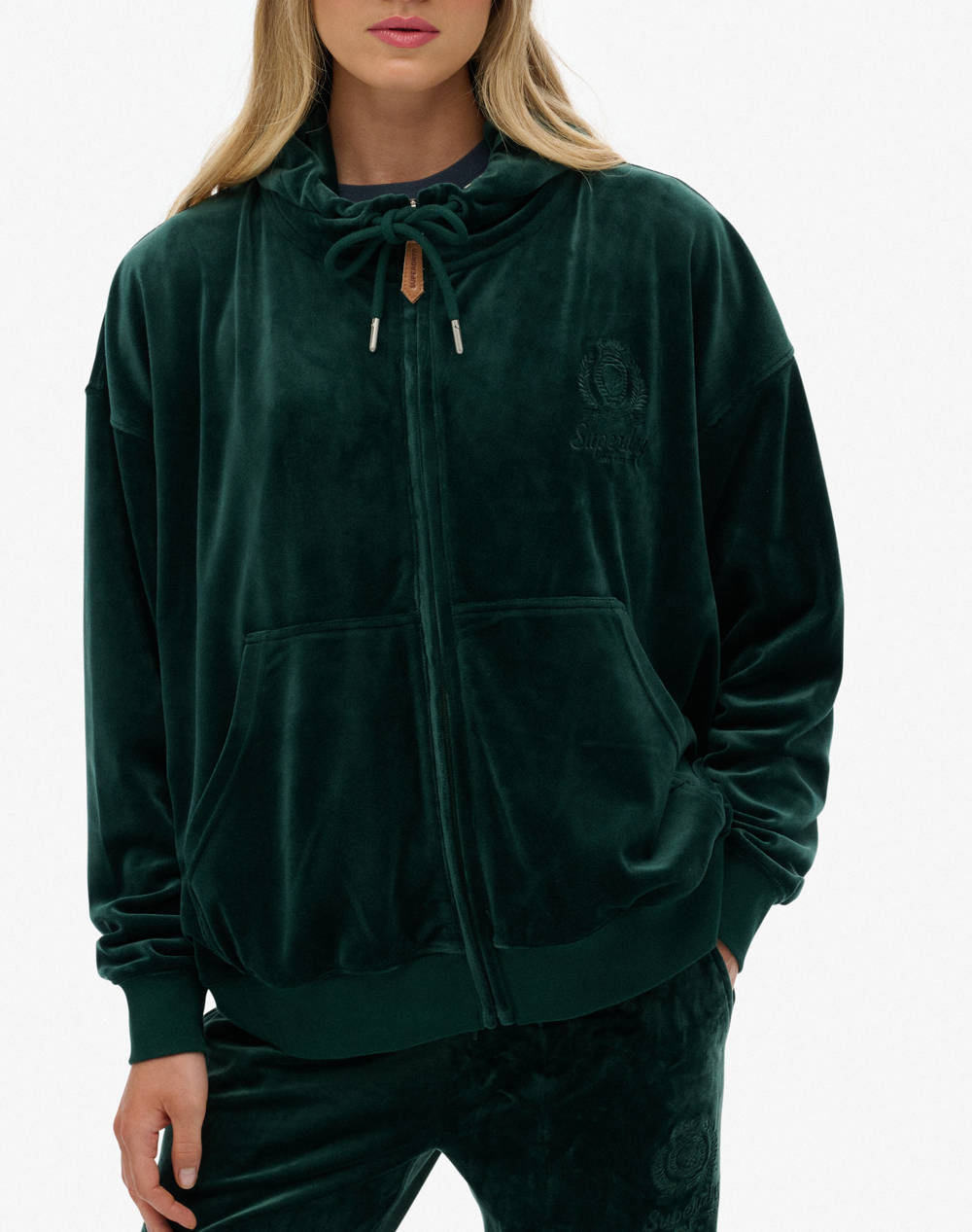 SUPERDRY D1 SDSW COUNTRY CLUB VELOUR ZIPHOOD ΦΟΥΤΕΡ ΓΥΝΑΙΚΕΙΟ W2012544A-27E DarkGreen