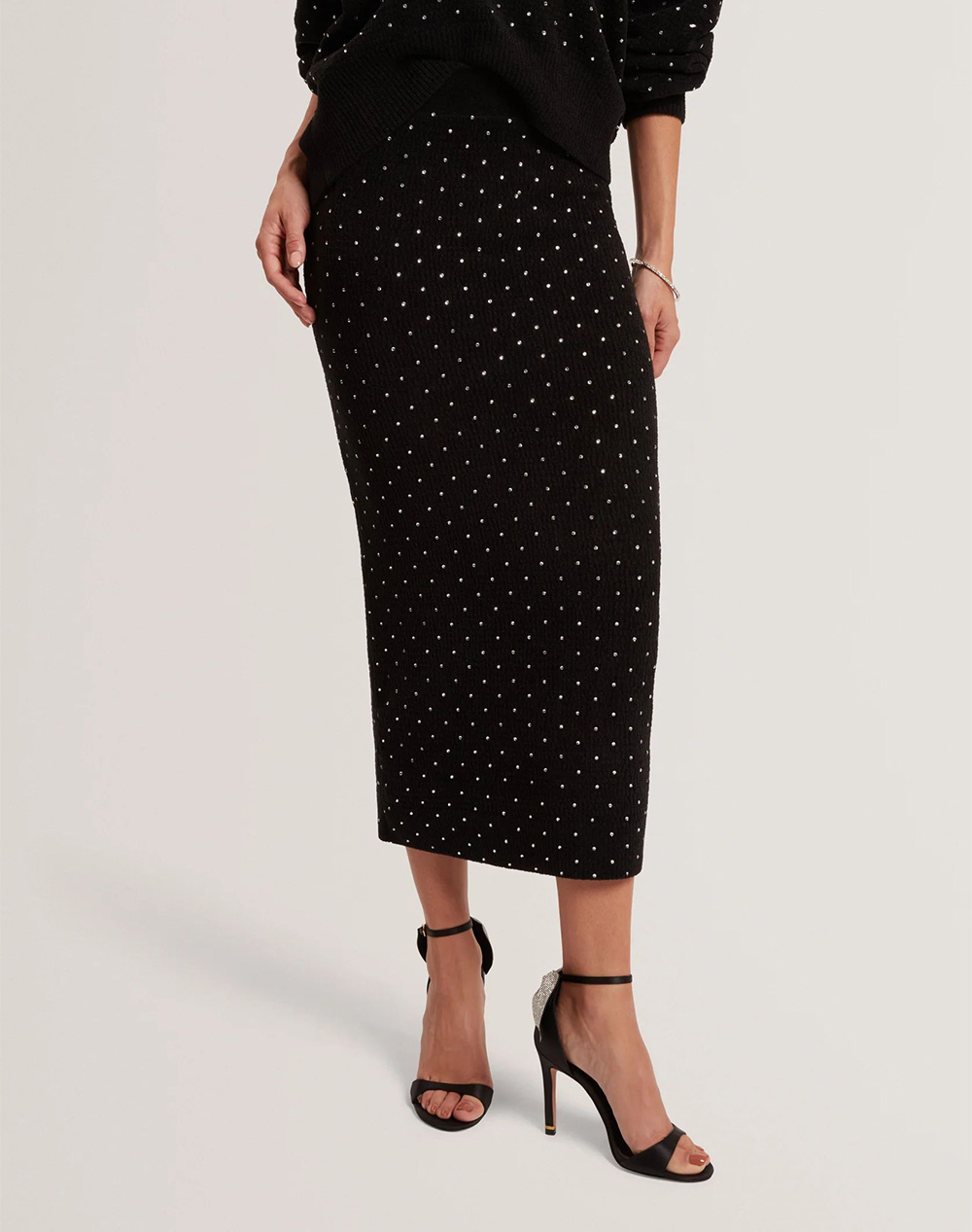 TED BAKER KEATA Fitted Hot Fix Midi Skirt 281312-BLACK Black