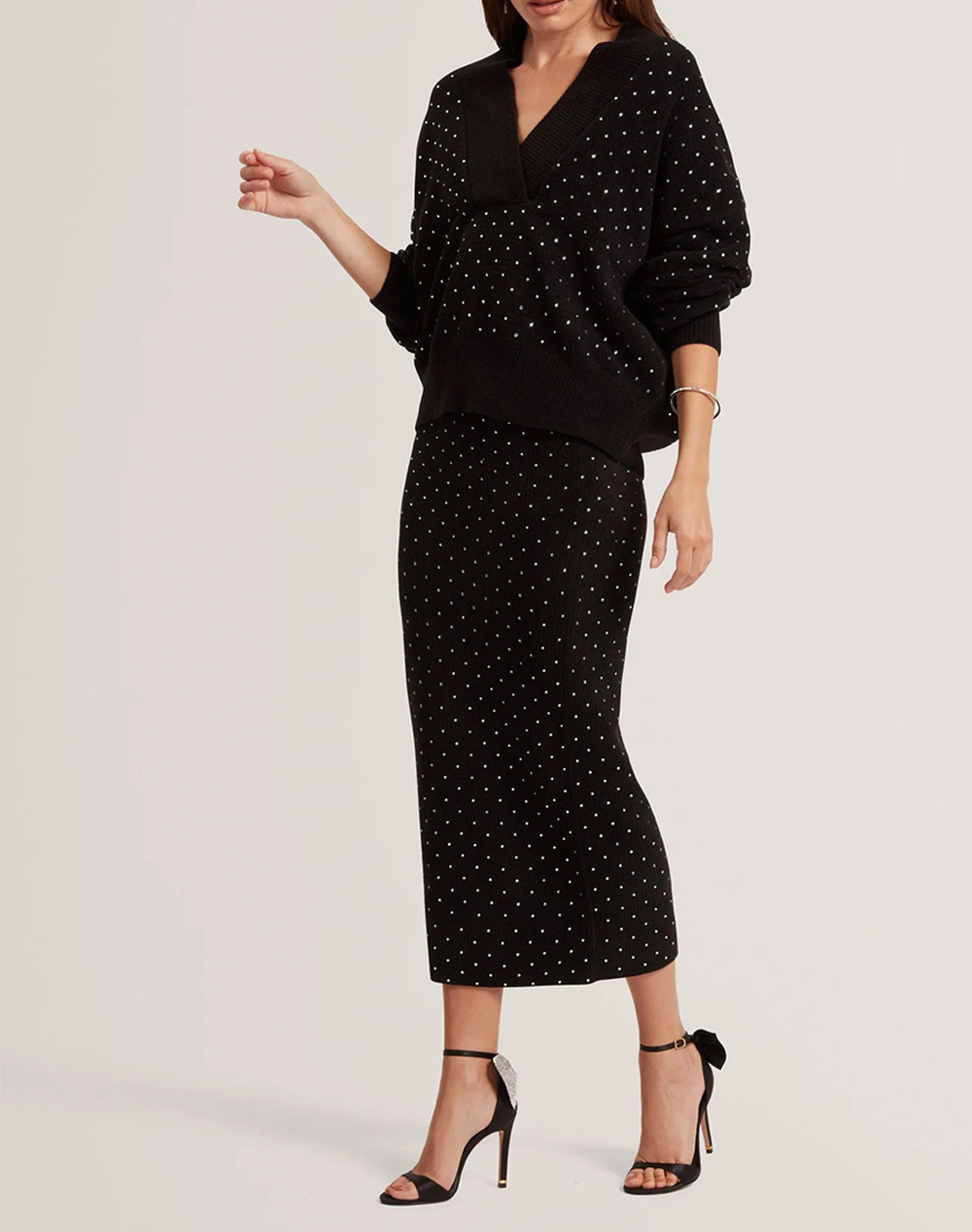 Ted Baker Keata Fitted Hot Fix Midi Skirt 281312-Black Black Γυναικεία ρούχα φούστες Politikos Shop Πολιτικός