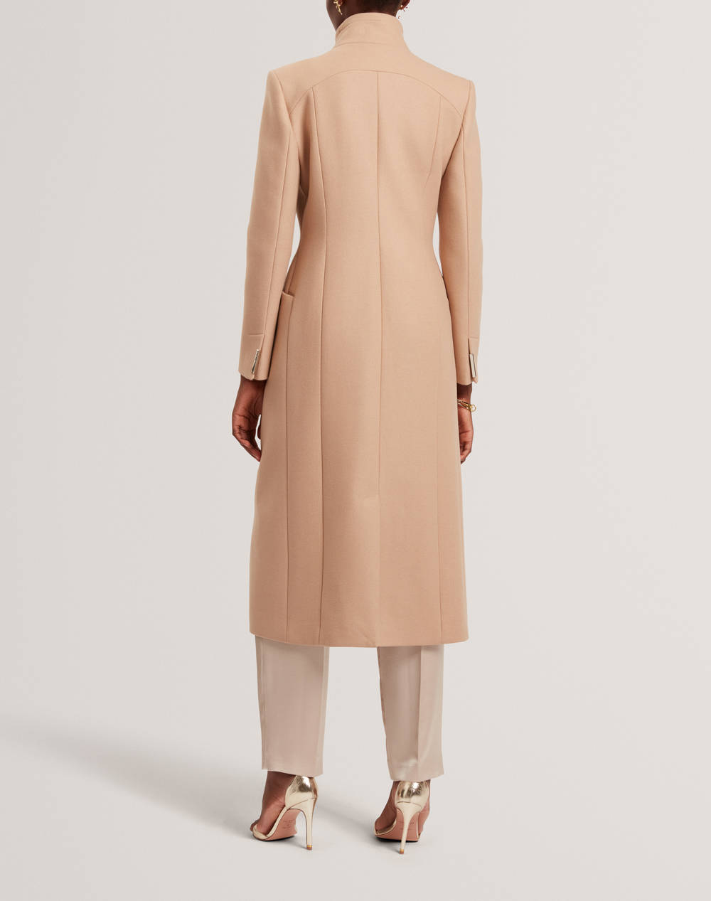 TED BAKER MINDEE Double Faced Wool Long Sculpted Wrap Coat 281057-CAMEL Camel φωτογραφία