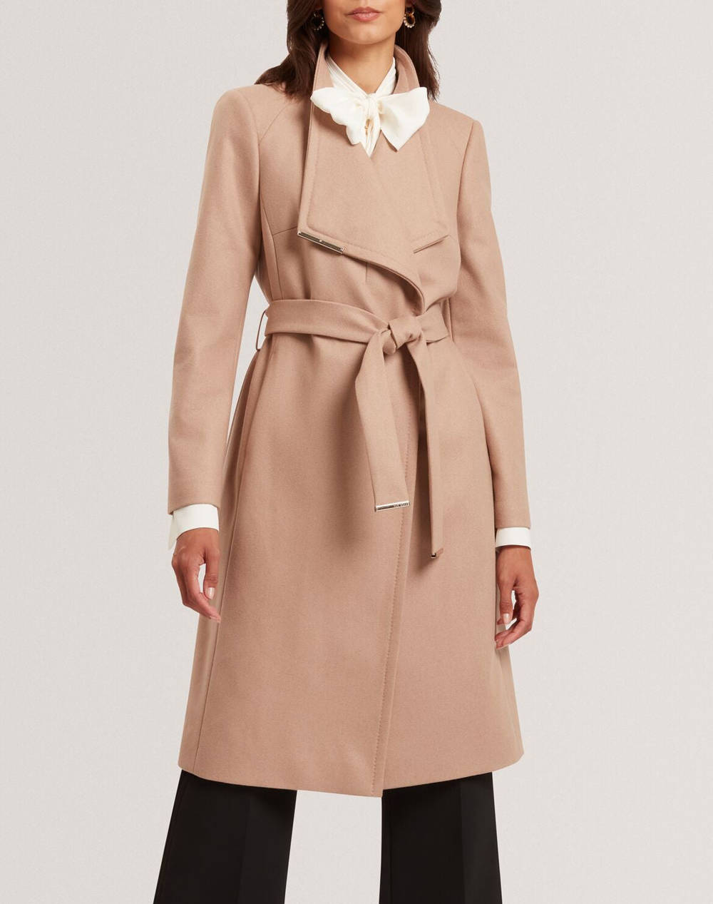 TED BAKER TED BAKER ROSE Mid Length Belted Wool Wrap Coat 282071-CAMEL Camel