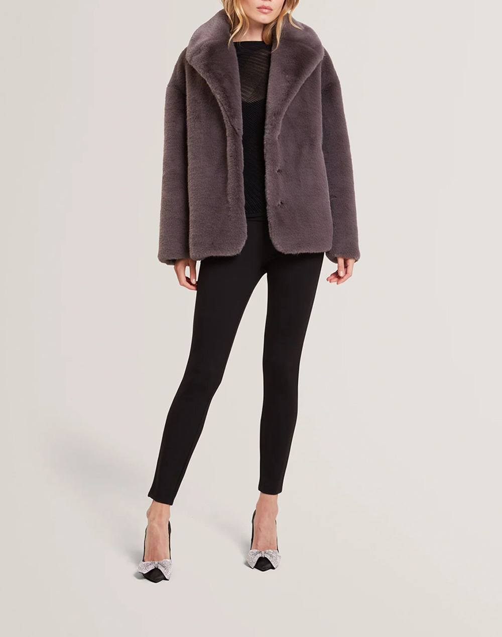 TED BAKER FIELA Short Faux Fur Coat With Shawl Collar 281064-GREY Gray φωτογραφία