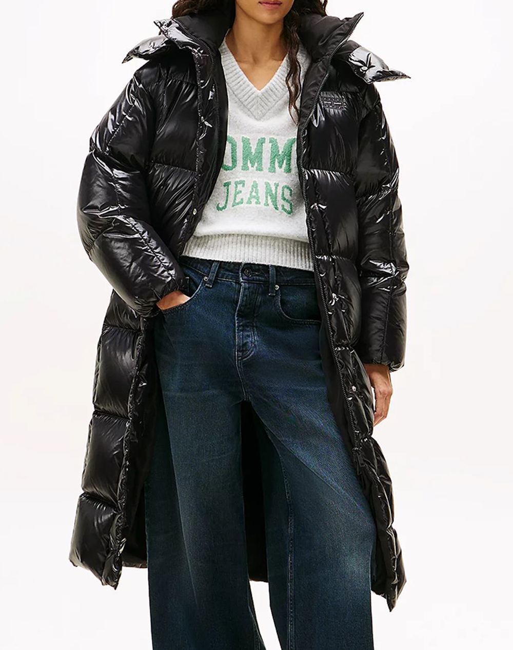 TOMMY JEANS TJW ALASKA GRID SHNY OVS DWN PFR DW0DW21615-BDS Black