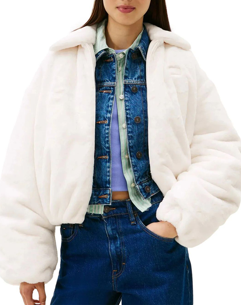 TOMMY JEANS TJW FAUX FUR BOMBER DW0DW21669-YBH OffWhite