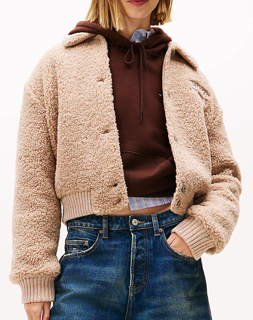 TOMMY JEANS TJW TEDDY VARSITY BOMBER DW0DW21666-GUQ Biege