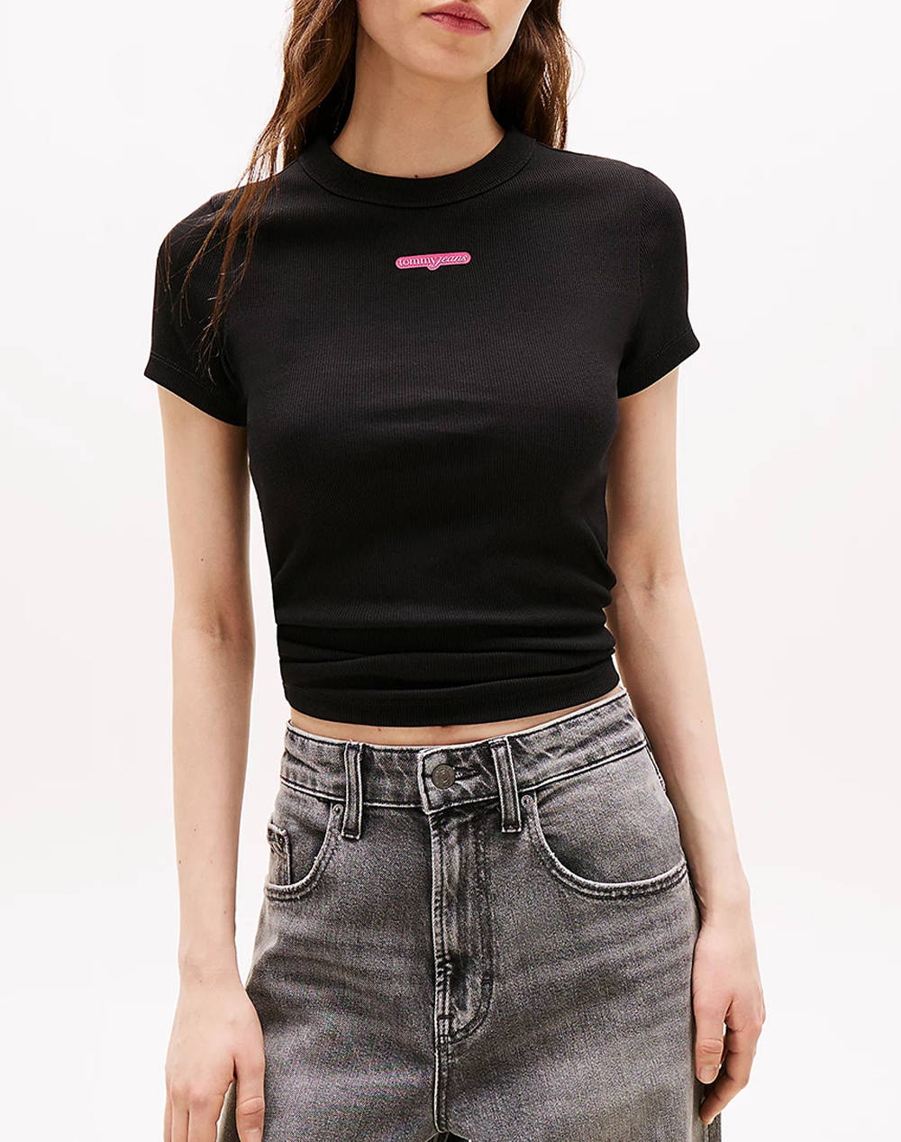 TOMMY JEANS TJW SLIM SCRIPT LABEL SS TEE EXT DW0DW21402-BDS Black