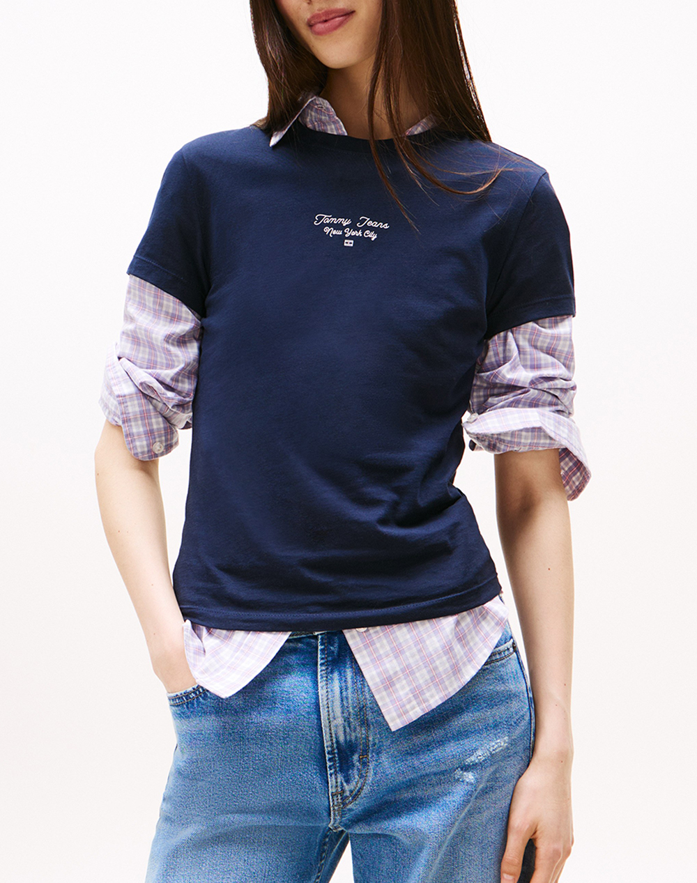 TOMMY JEANS TJW SLIM ESS LOGO 1 TEE EXT DW0DW21542-C1G DarkBlue