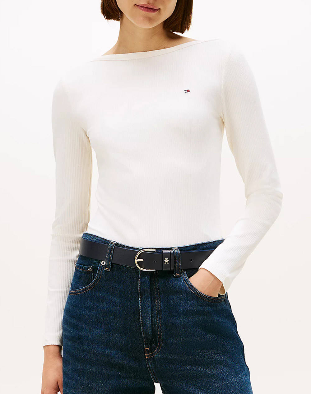 TOMMY HILFIGER TOMMY HILFIGER SLIM 5X2 RIB BOAT-NK LS WW0WW47309-YA8 Ivory