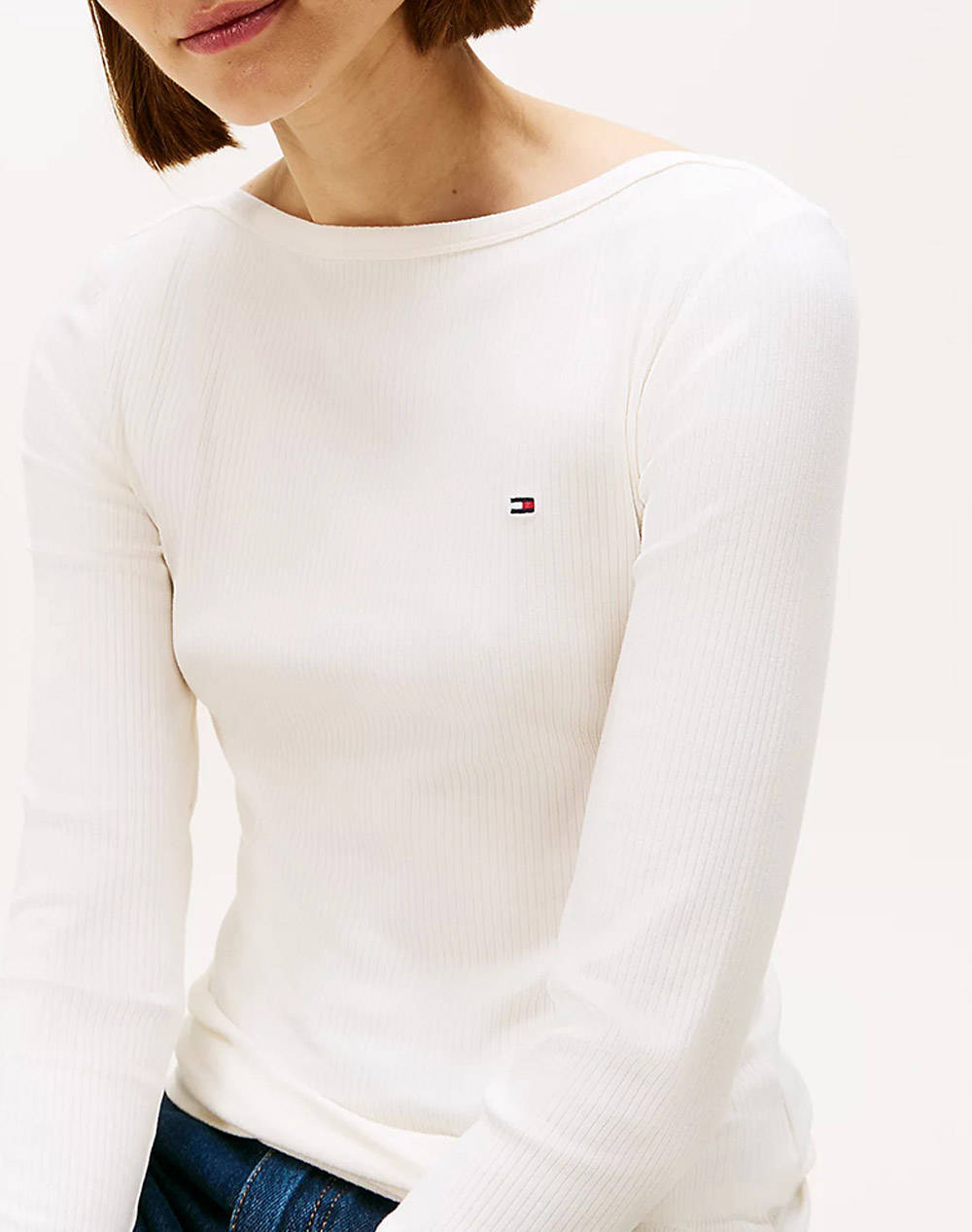 TOMMY HILFIGER SLIM 5X2 RIB BOAT-NK LS WW0WW47309-YA8 Ivory φωτογραφία
