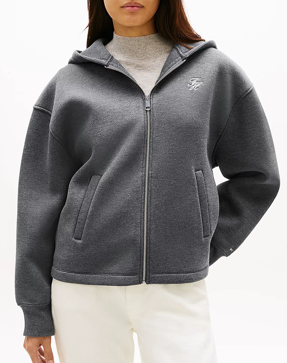 TOMMY HILFIGER TH SCRIPT INTERLOCK ZIP HOODIE WW0WW46815-P61 DarkGray