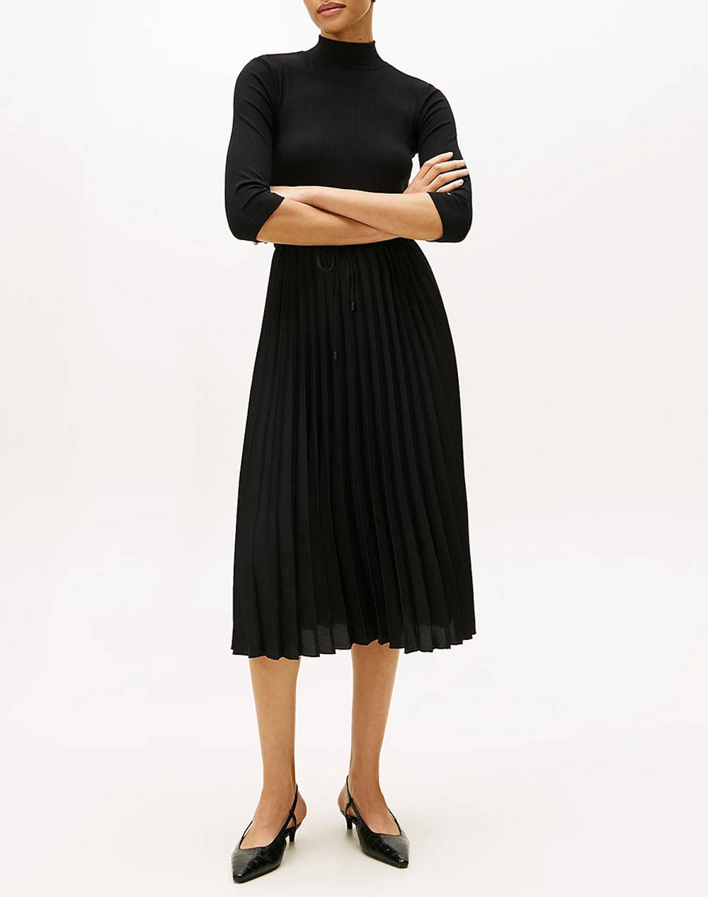 TOMMY HILFIGER SLIM 5X2 RIB MIX MIDI DRS WW0WW46138-BDS Black