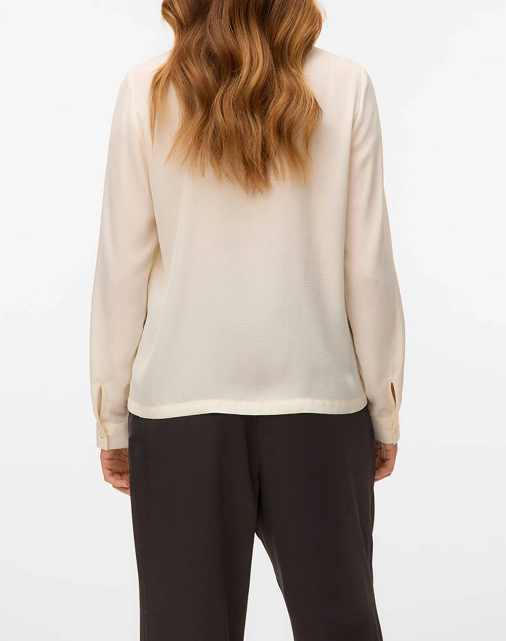 VERO MODA VMGRETCHEN LS SHIRT WVN BTQ GA 10335828-Cloud DancerBlack tie in neck OffWhite φωτογραφία