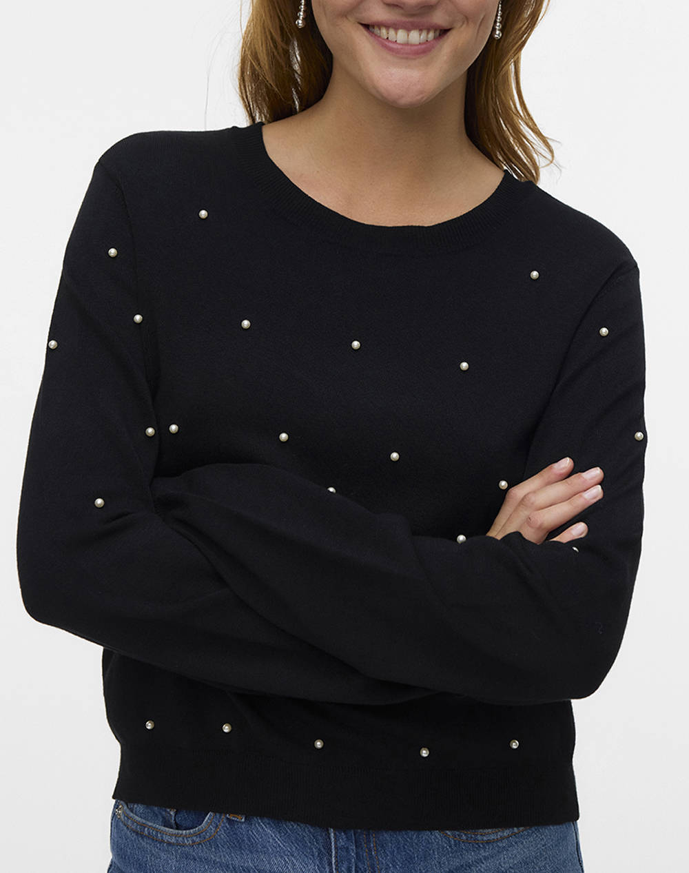 VERO MODA VERO MODA VMGLORY PEARL LS O-NECK PULLOVER BOO 10331386-BLACK Black