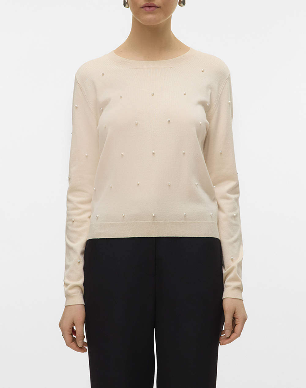 VERO MODA VMGLORY PEARL LS O-NECK PULLOVER BOO 10331386-Birch Ecru