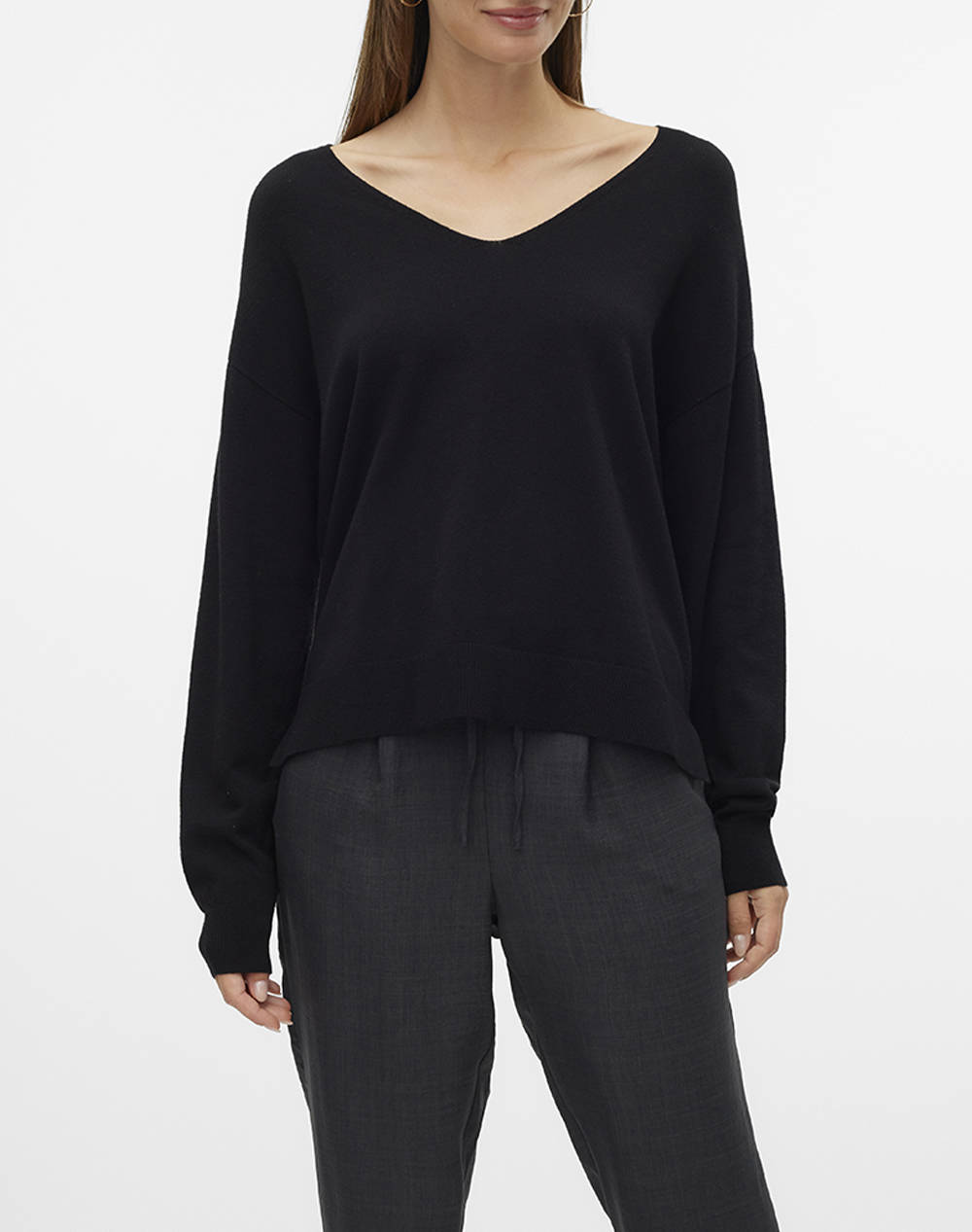 VERO MODA VMBREEZE LS V-NECK PULLOVER BOO 10311090-BlackSOLID Black