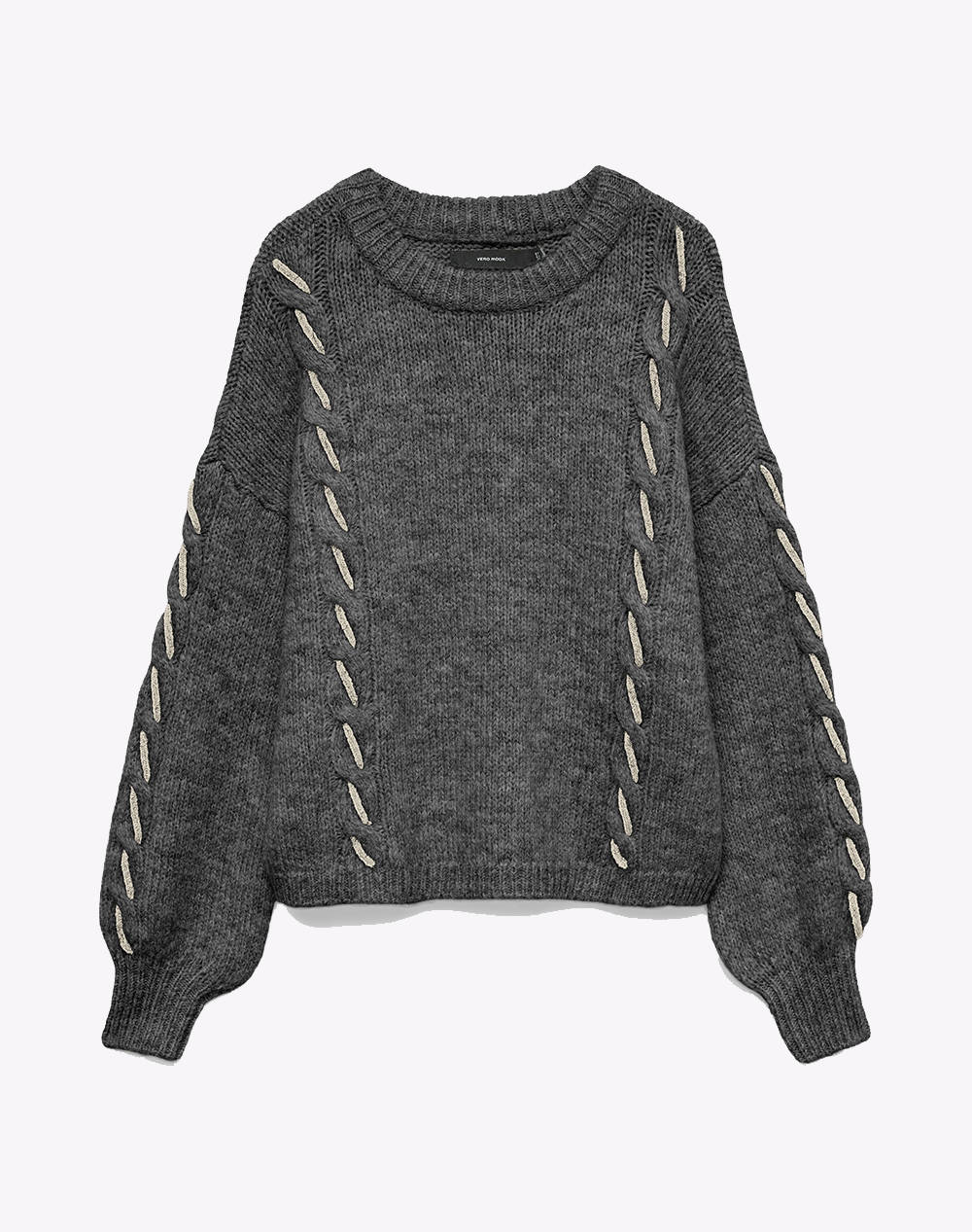 VERO MODA VMILINA LS O-NECK HANDSTITCH PULLOVER 10334866-Dark Grey MelangeW.BIRCH DarkSlateGrey