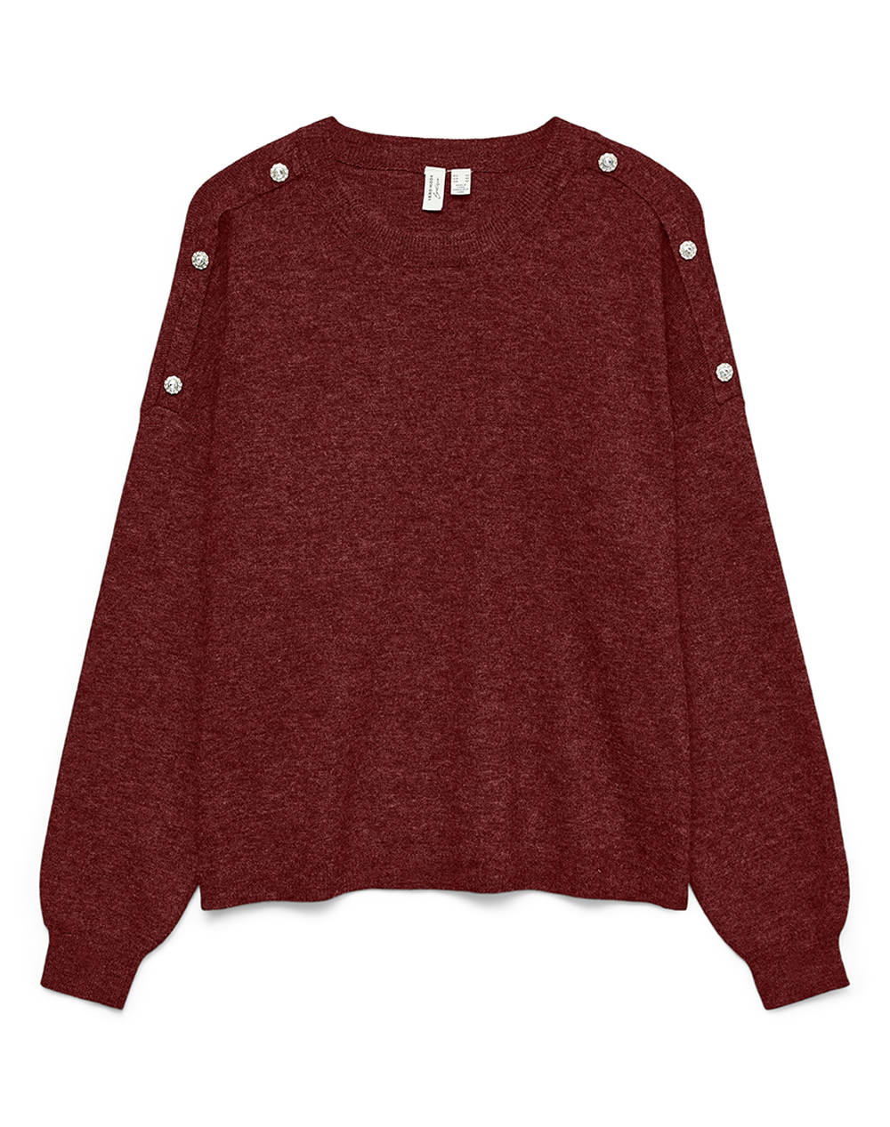 VERO MODA VMJOYA LS O-NECK BUTTON PULLOVER BTQ 10335276-SyrahW. MELANGE Bordeux
