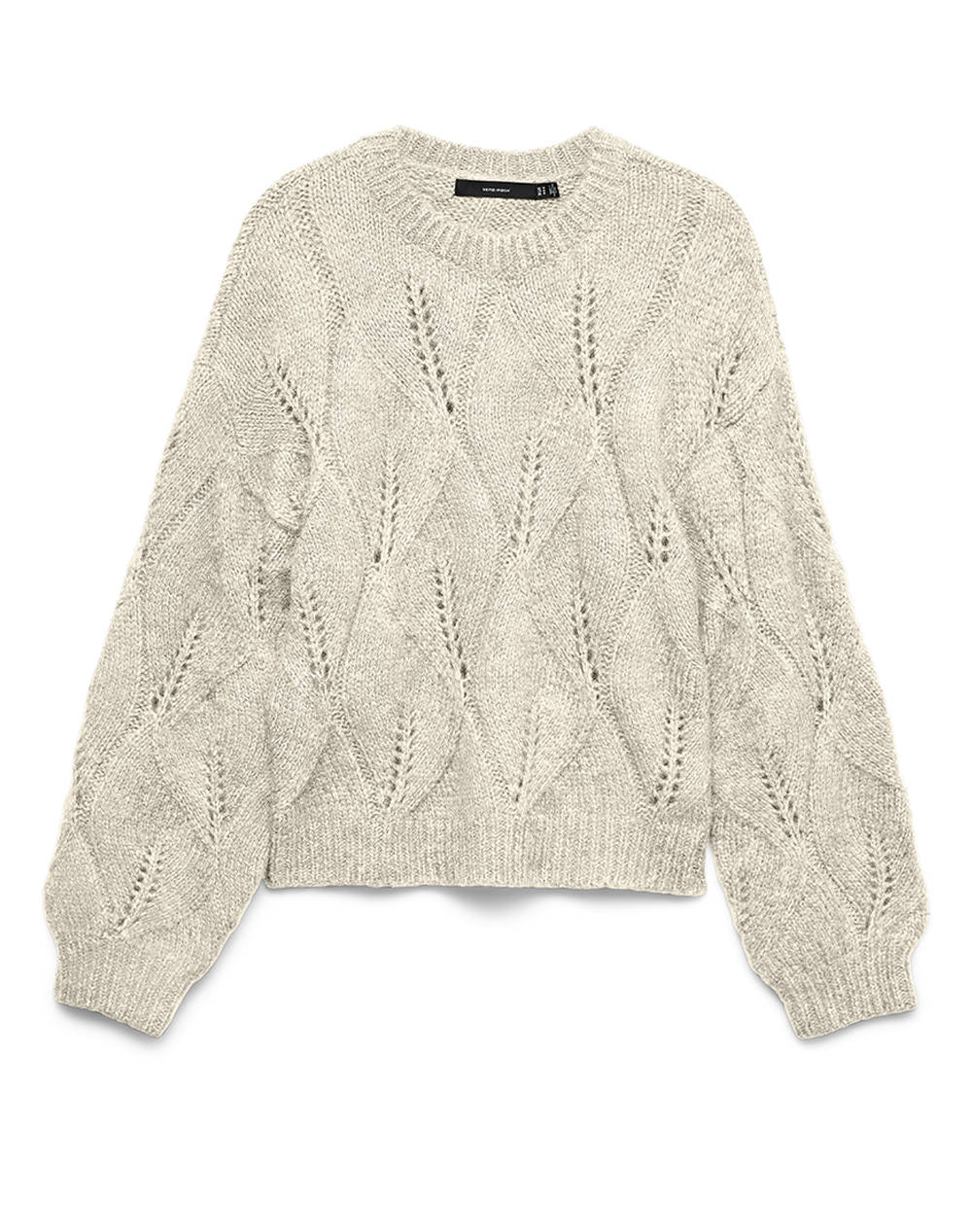 VERO MODA VMZENIA LS O-NECK STITCH PULLOVER 10334962-Birch Ecru
