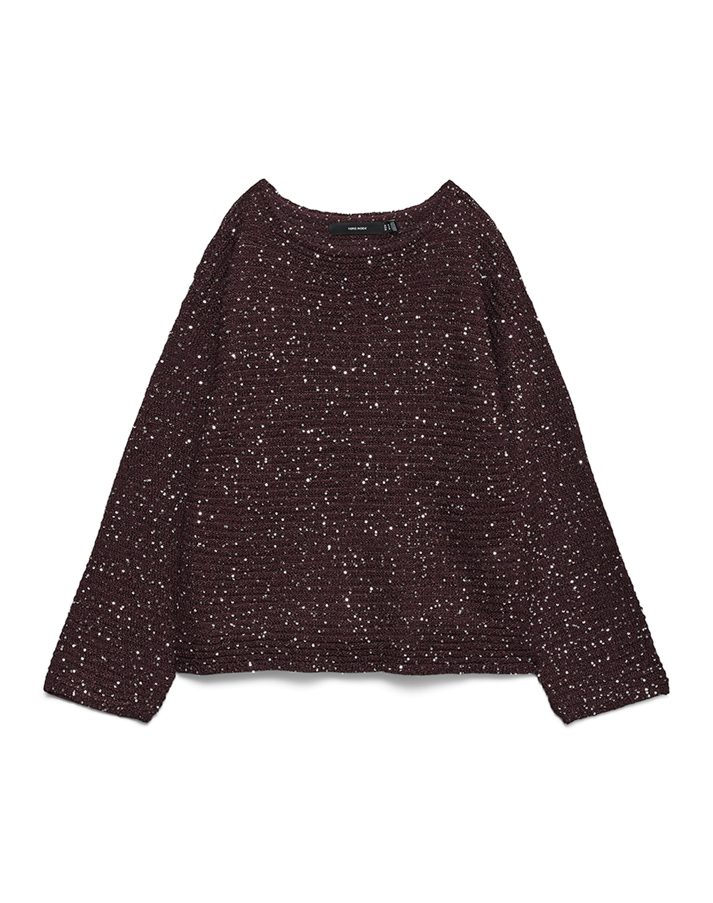 VERO MODA VMLEILANI STITCH LS BOATNECK PULLOVER 10336582-WinetastingW.SILVERSEQ DarkRed