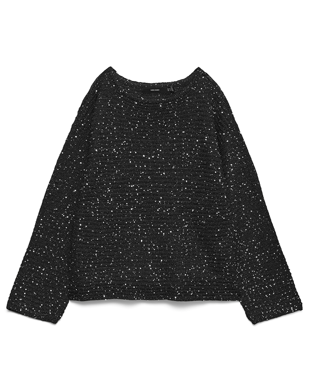 VERO MODA VMLEILANI STITCH LS BOATNECK PULLOVER 10336582-BlackW.SILVERSEQ JetBlack