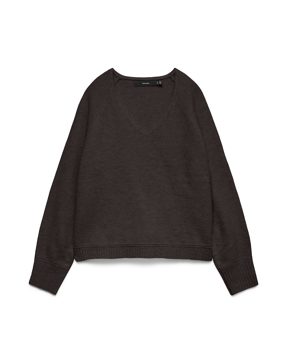 VERO MODA VMAQUARIUS LS V-NECK RAGLAN PULLOVER BF 10331898-Chocolate TorteW.MELANGE DarkBrown