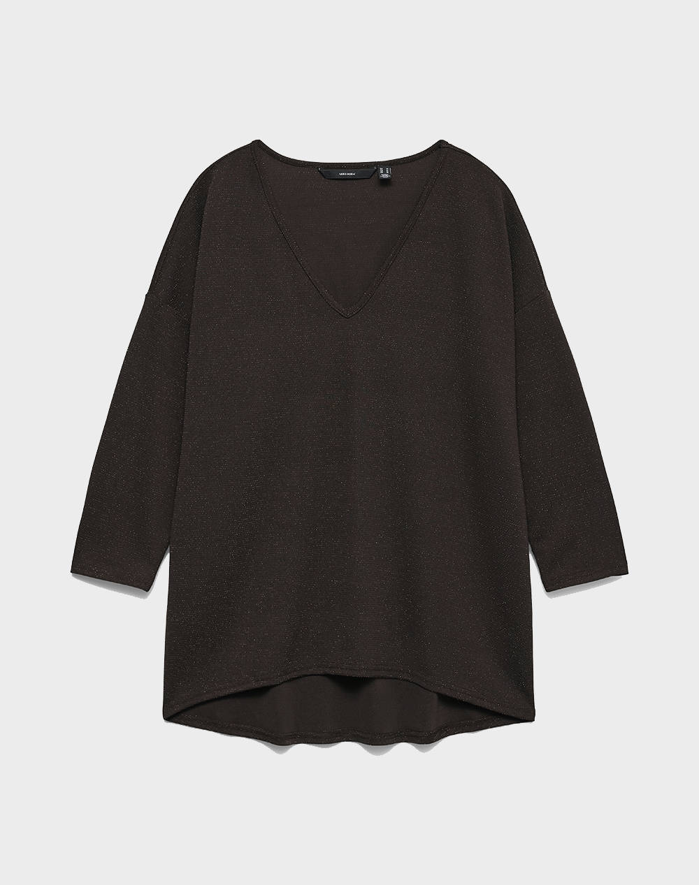 VERO MODA VMKANVA 3/4 V-NECK TOP JRS GA 10296890-Chocolate TorteCOPPERLUREX DarkBrown
