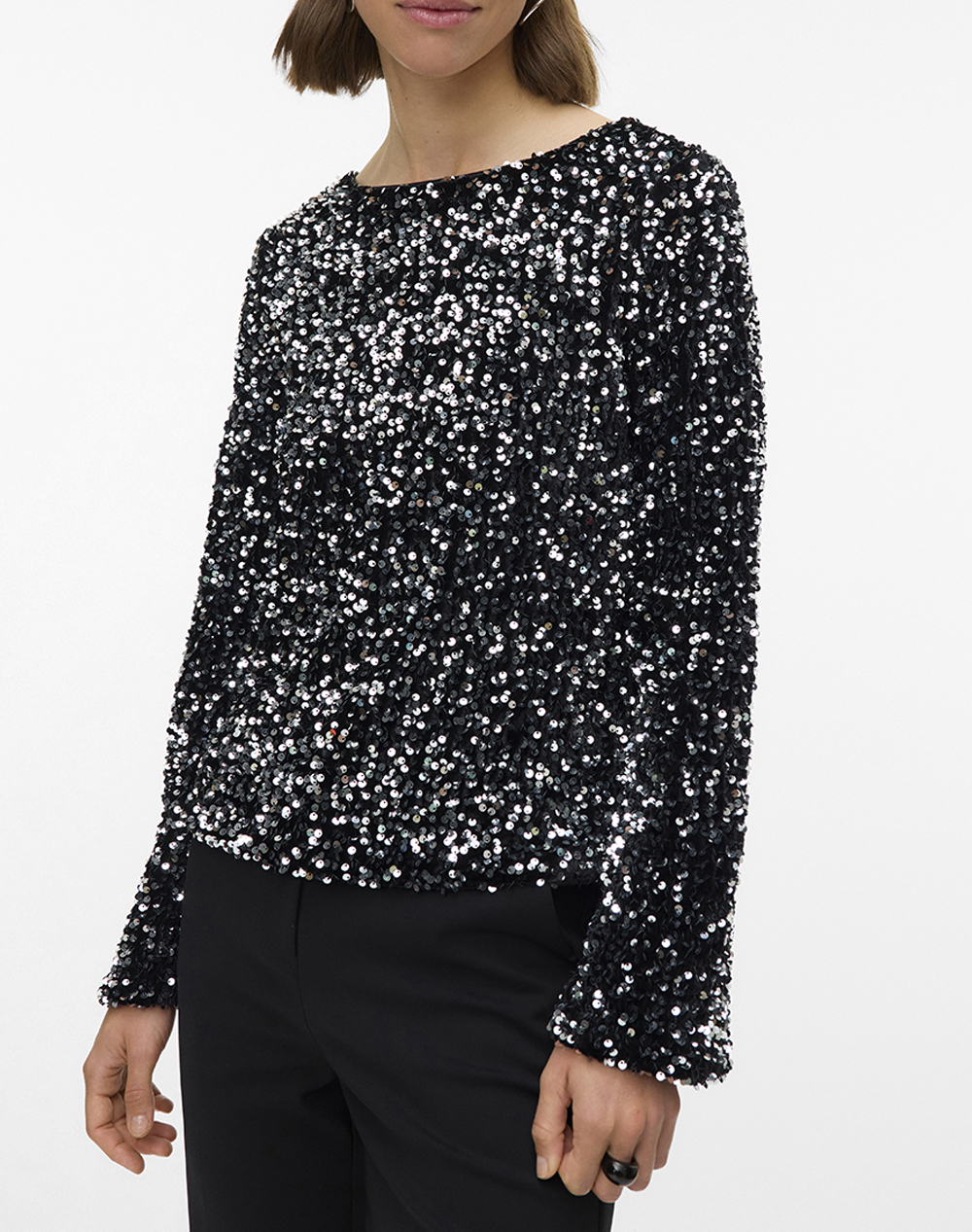 VERO MODA VMBELLA LS BOATNECK SQ TOP JRS GA 10335722-BlackSilversequins Multi