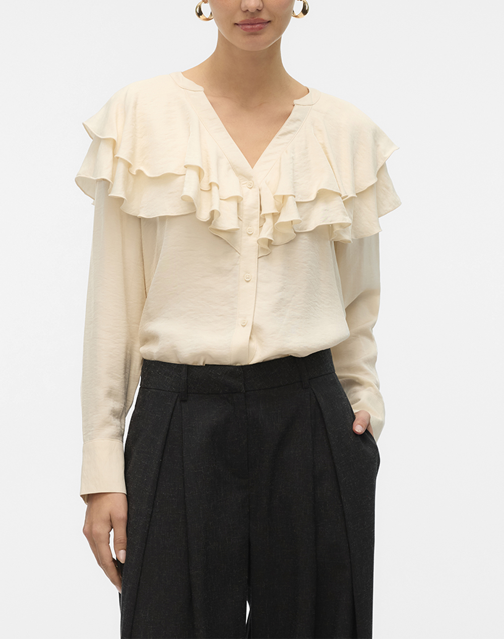 VERO MODA VMLIZZI LS FLOUNCE TOP WVN GA 10335464-Birch Cream