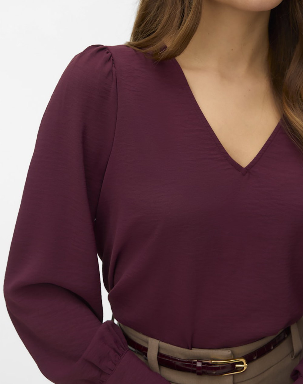 Vero Moda Vmesme Ls V-Neck Top Wvn Ga 10338288-Winetasting Bordeux Γυναικεία ρούχα μπλούζες Τοπ Κορμακια Politikos Shop Πολιτικός