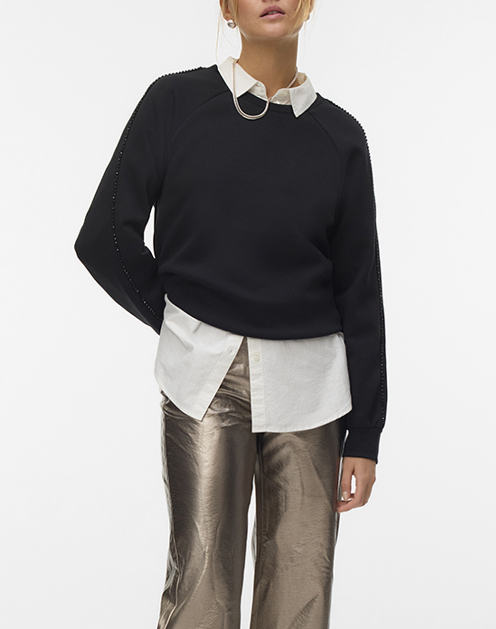 VERO MODA VMHEARTLEY L/S SWEAT JRS BTQ GA 10337668-BlackW.BLACKPEARLDETAIL Black