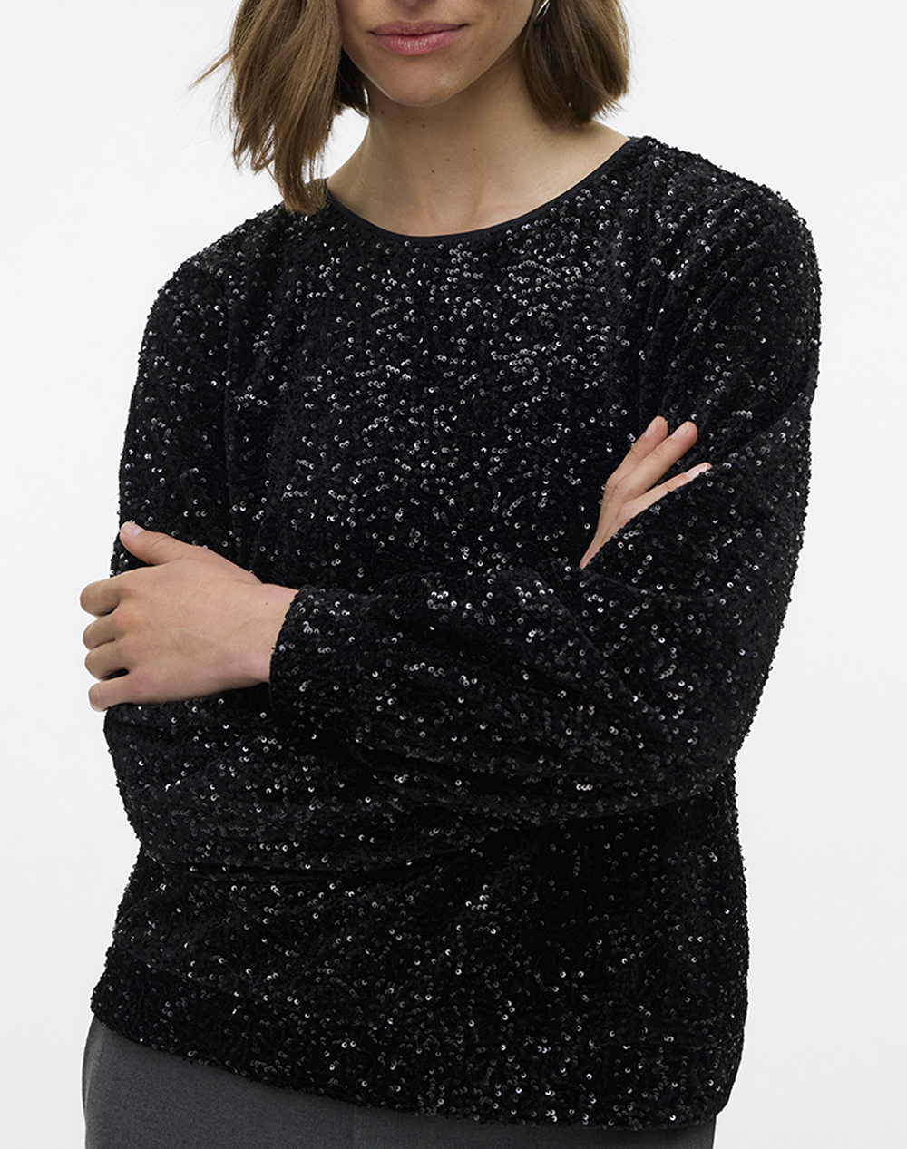 VERO MODA VMHOKA SQ L/S SWEATSHIRT JRS BTQ 10338090-BlackBlacksequins JetBlack