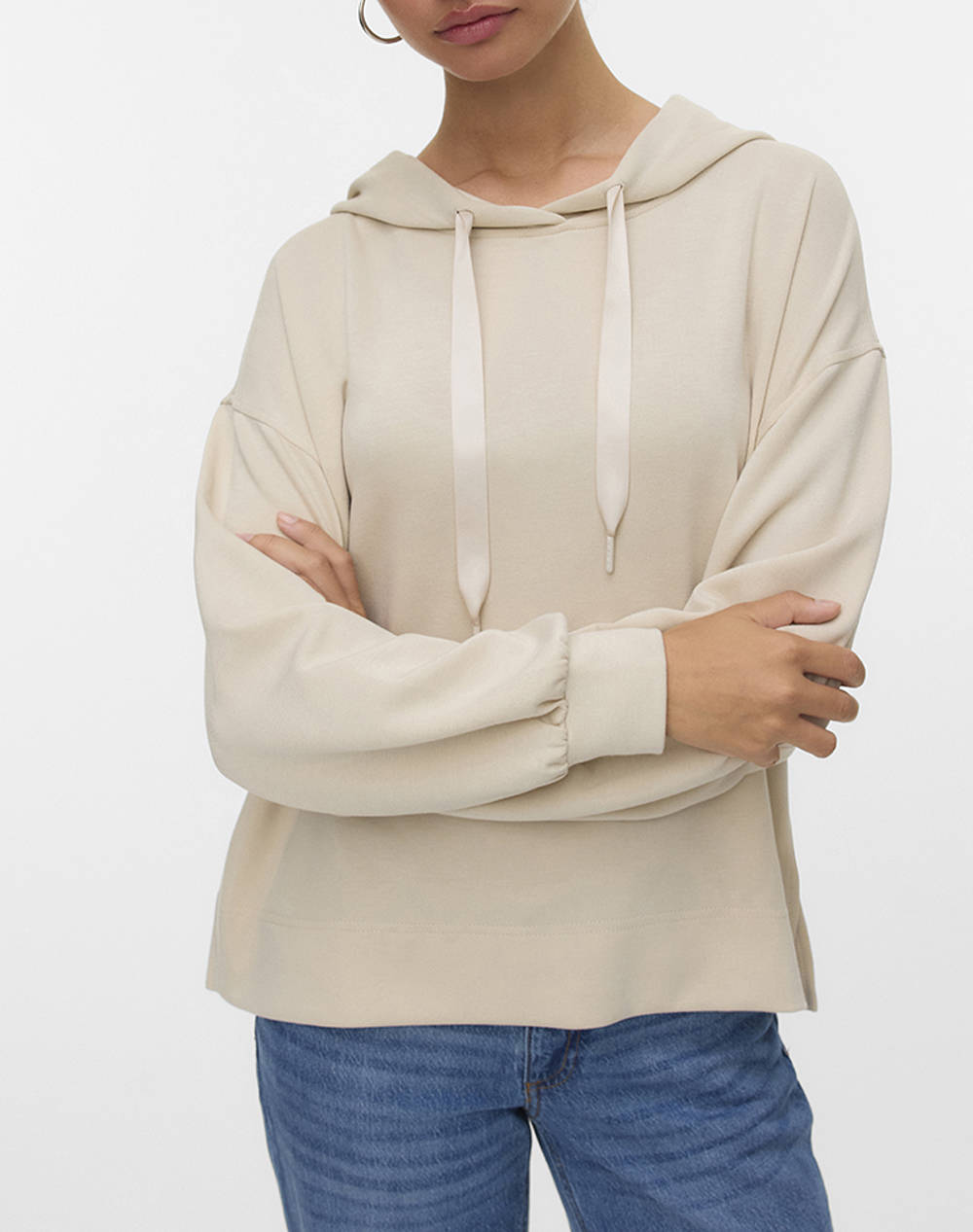 VERO MODA VERO MODA VMHALI LS HOODIE JRS GA BOO 10331783-Pumice Stone Ecru