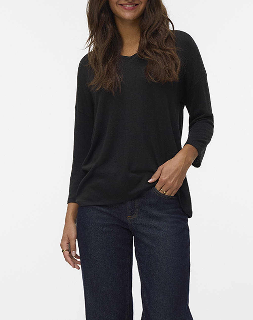 VERO MODA VMBRIANNA 3/4 V-NECK BLOUSE BOO 10248738-BLACK Black