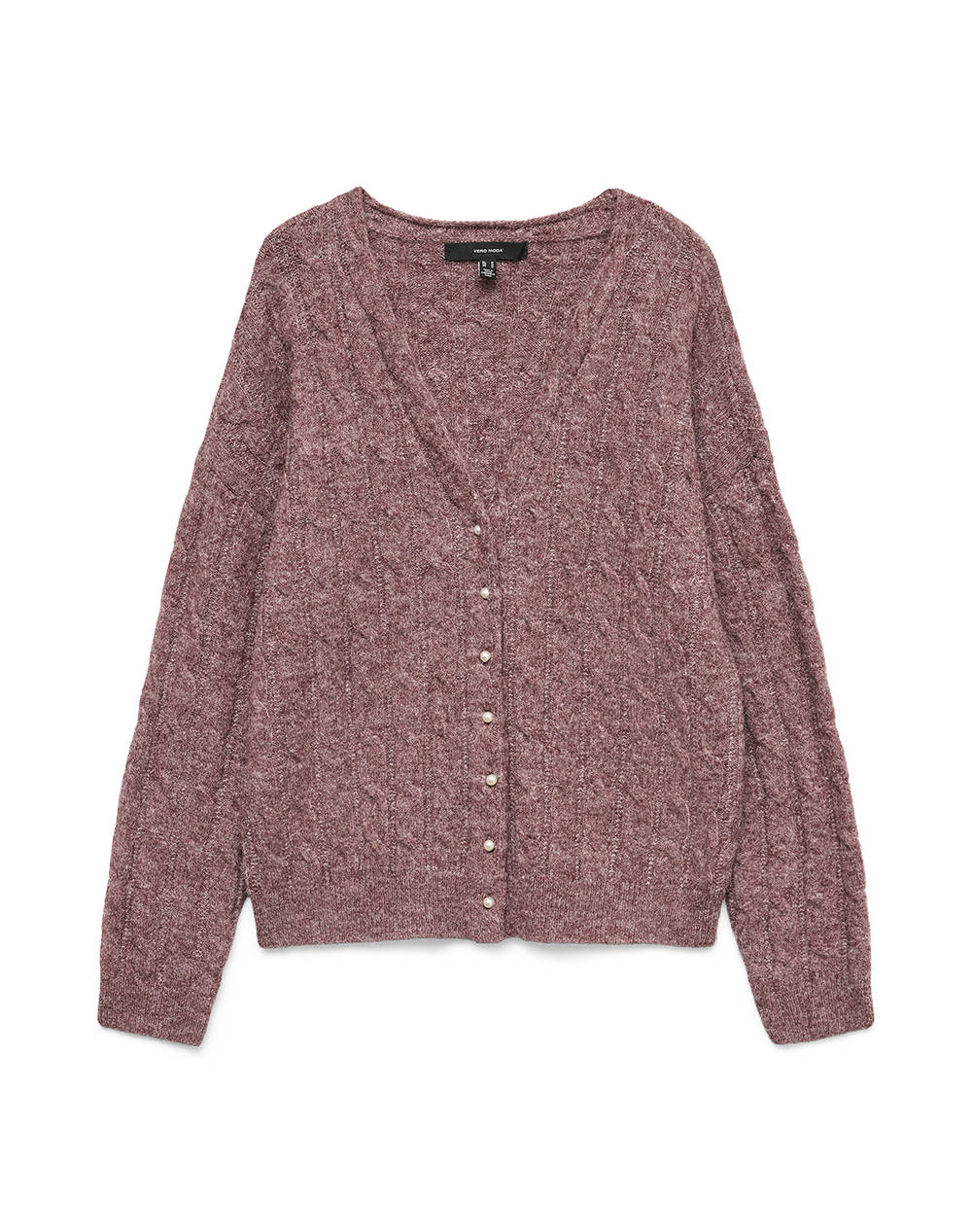 VERO MODA VMMARLIN LS V-NECK CARDIGAN 10334907-Rose BrownW. PEARL BUTTONS deepPink